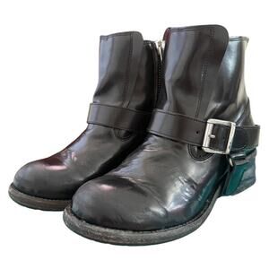 All Saints Jules Biker Moto Boots Grunge Silver Buckle/Zipper 1.75" Heel-7.5